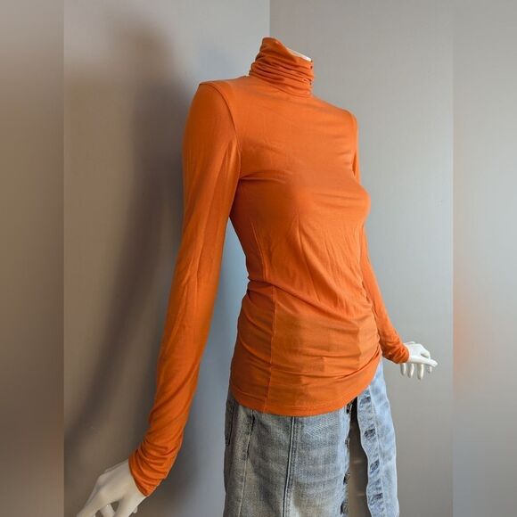 Massimo Dutti Orange Turtleneck Top XS Soft Stretch Lyocell Long Sleeve Fall Bas - Picture 8 of 8